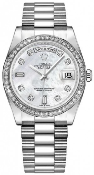 Rolex Day-Date 36 18k White Gold Women's Watch 128349RBR