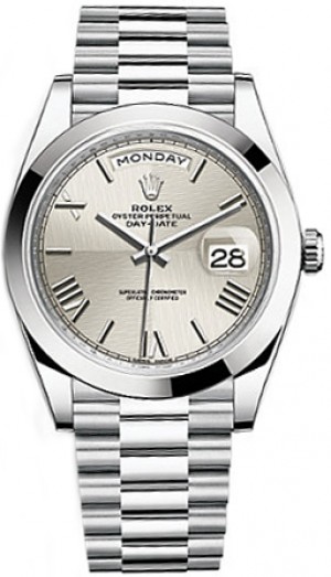 Rolex Day-Date 40 Silver Roman Numeral Platinum Watch 228206