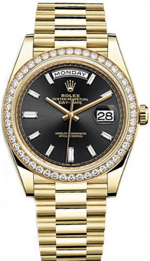 Rolex Day-Date 40 Black Diamond Dial Men's Gold Watch 228348RBR