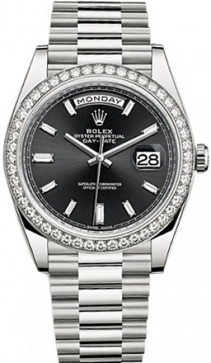 Rolex Day-Date 40 Black Dial White Gold Men's Watch 228349RBR