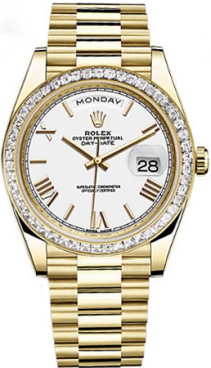 Rolex Day-Date 40 White Roman Numeral Dial Gold Watch 228398TBR