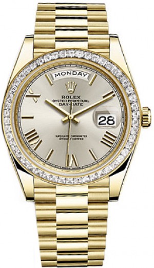 Rolex Day-Date 40 Silver Roman Numeral Gold Watch 228398TBR