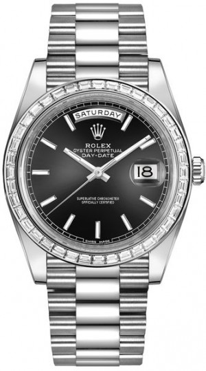 Rolex Day-Date 40 Black Dial Platinum Men's Watch 228396TBR
