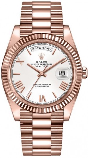 Rolex Day-Date 40 White Dial Fluted Bezel Men's Watch 228235