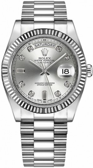 Rolex Day-Date 41 Silver Diamond Dial Men's Watch 218239