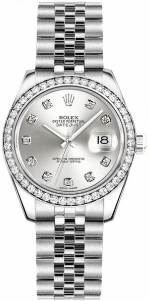 Rolex Lady-Datejust 26 Diamond Silver Dial Women's Watch 179384