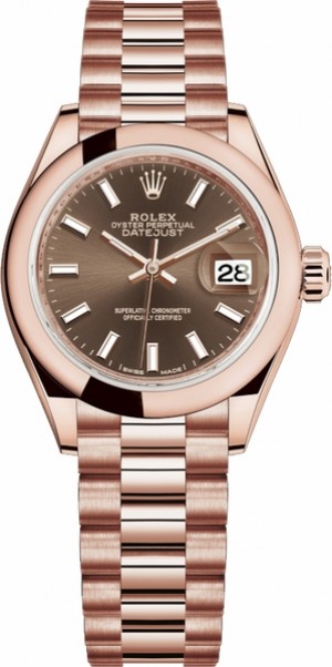 Rolex Lady-Datejust 28 Rose Gold President Bracelet Women's Watch 279165