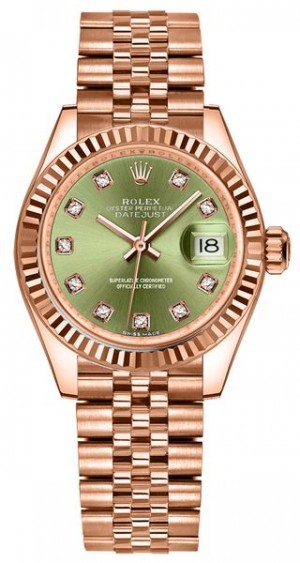 Rolex Lady-Datejust 28 Green Dial Fluted Bezel Women's Watch 279175