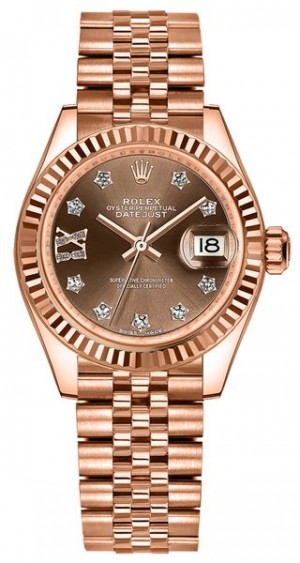 Rolex Lady-Datejust 28 Chocolate Dial Diamond IX Women's Watch 279175