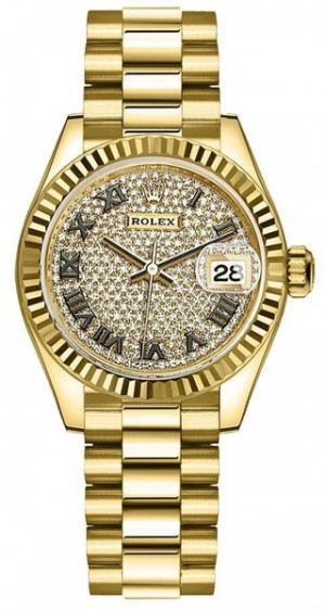 Rolex Lady-Datejust 28 Yellow Gold Diamonds Women's Watch 279178