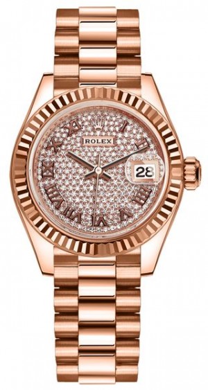 Rolex Lady-Datejust 28 Diamond-Paved Dial Women's Watch 279175