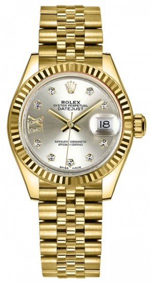 Rolex Lady-Datejust 28 Silver Dial Diamond IX Women's Watch 279178