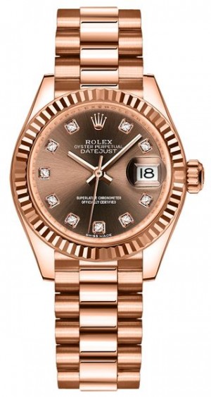 Rolex Lady-Datejust 28 Chocolate Diamond Dial Women's Watch 279175