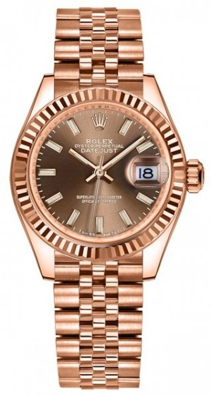 Rolex Lady-Datejust 28 Chocolate Dial Rose Gold Women's Watch 279175