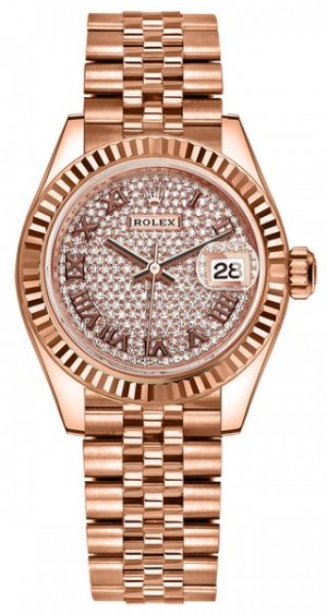 Rolex Lady-Datejust 28 Rose Gold Diamond Pave Women's Watch 279175