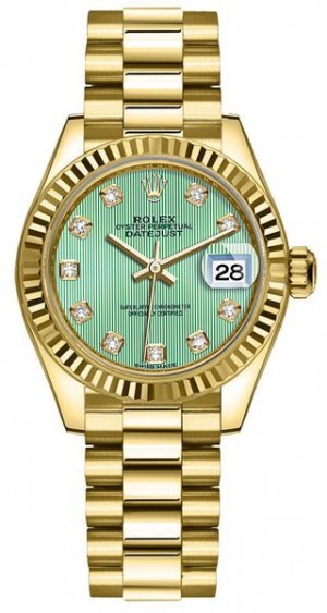 Rolex Lady-Datejust 28 Mint Green Diamond Dial Women's Watch 279178