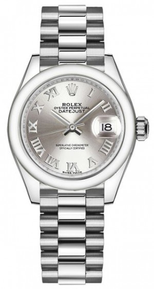 Rolex Lady-Datejust 28 Platinum Silver Dial Women's Watch 279166