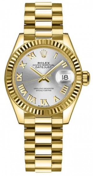 Rolex Lady-Datejust 28 Silver Dial Fluted Bezel Women's Watch 279178
