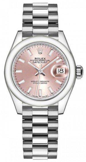 Rolex Lady-Datejust 28 Pink Dial Platinum Women's Watch 279166