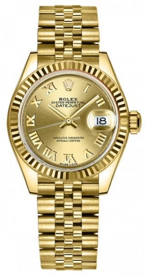 Rolex Lady-Datejust 28 Solid 18k Yellow Gold Women's Watch 279178