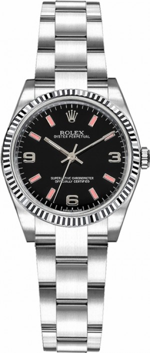 Rolex Oyster Perpetual 26 Black Dial Fluted Bezel Watch 176234