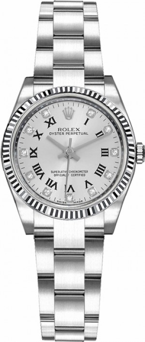Rolex Oyster Perpetual 26 Fluted White Gold Bezel Watch 176234