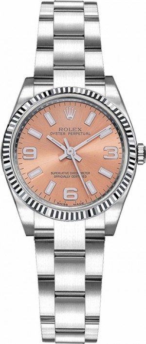Rolex Oyster Perpetual 26 Pink Dial Fluted Bezel Watch 176234