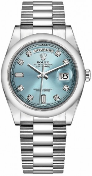 Rolex Day-Date 36 Ice Blue Diamond Platinum Men's Watch 118206