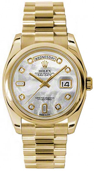 Rolex Day-Date 36 Mother of Pearl Diamond Solid Gold Watch 118208