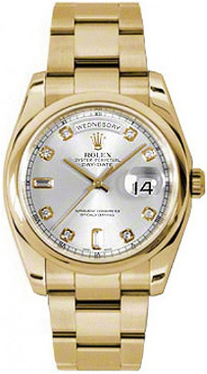 Rolex Day-Date 36 Silver Diamond President Bracelet Gold Watch 118208