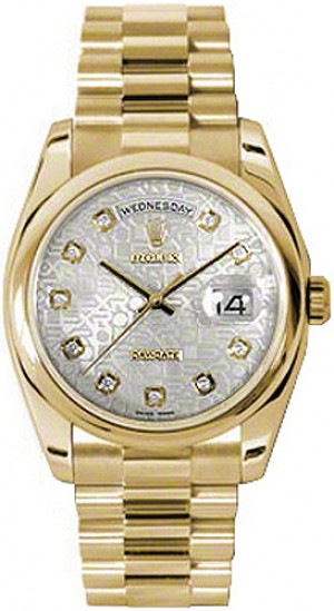 Rolex Day-Date 36 Silver Jubilee Diamond Dial President Bracelet Watch 118208