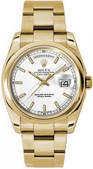 Rolex Day-Date 36 White Dial Gold Men's Watch 118208