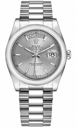 Rolex Day-Date 36 Silver Dial White 18K Gold Watch 118209