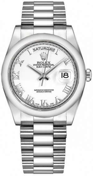 Rolex Day-Date 36 White Roman Numeral Solid Gold Watch 118209