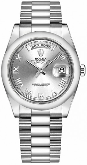 Rolex Day-Date 36 Silver Roman Numeral Gold Watch 118209