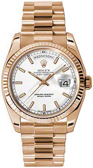 Rolex Day-Date 36 White Dial 18K Rose Gold Watch 118235