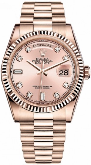 Rolex Day-Date 36 Pink Diamond Rose Gold Swiss Watch 118235