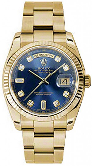 Rolex Day-Date 36 Blue Diamond Dial Watch 118238