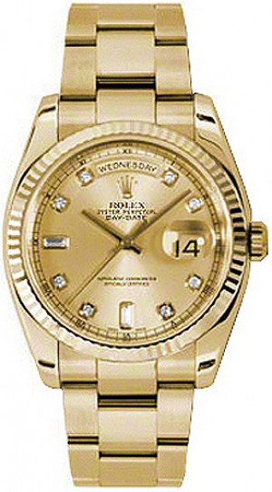 Rolex Day-Date 36 Champagne Diamond Oyster Bracelet Watch 118238