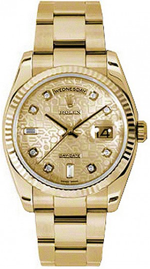 Rolex Day-Date 36 Champagne Jubilee Diamond Oyster Bracelet Watch 118238