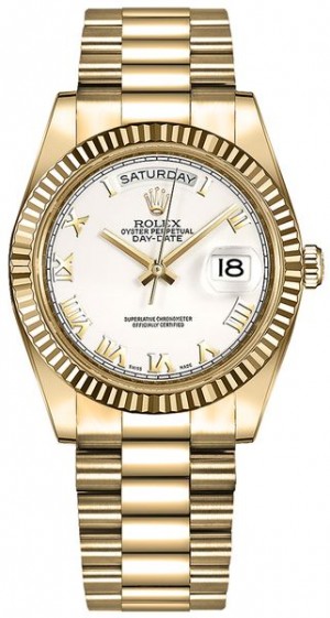 Rolex Day-Date 36 White Roman Numeral Dial Gold Watch 118238