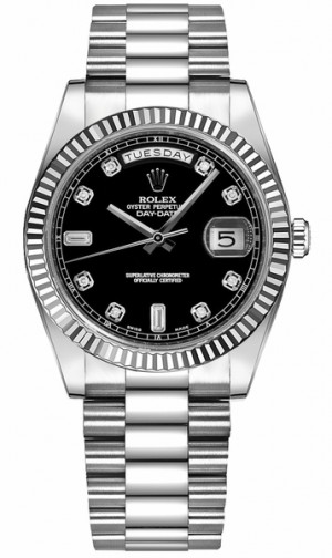 Rolex Day-Date 36 Black Diamond Dial Gold Watch 118239