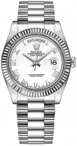 Rolex Day-Date 36 White Roman Numeral Gold Watch 118239