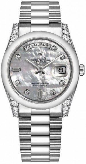 Rolex Day-Date 36 Mother of Pearl Diamond Dial Platinum Watch 118296