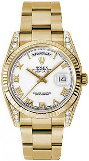 Rolex Day-Date 36 White Roman Numeral Dial Gold Watch 118338