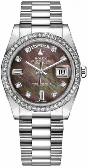 Rolex Day-Date 36 Platinum Diamond Swiss Watch 118346