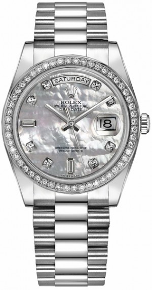 Rolex Day-Date 36 Mother of Pearl Diamond Platinum Watch 118346