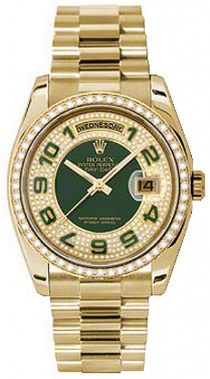 Rolex Day-Date 36 Green Diamond President Bracelet Watch 118348