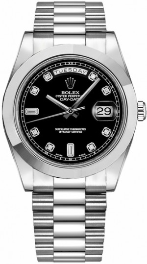 Rolex Day-Date 41 Black Diamond Dial Platinum Men's Watch 218206
