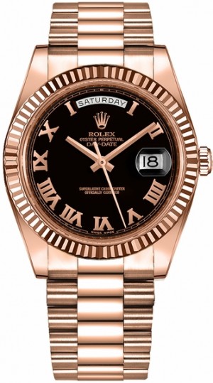 Rolex Day-Date 41 Black Roman Numeral Dial Gold Watch 218235